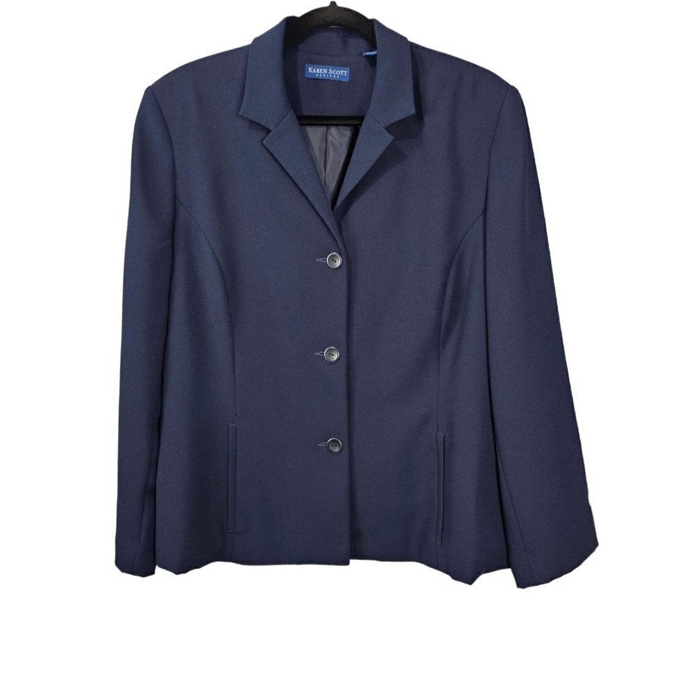 Karen Scott Navy Three Button Suit Blazer